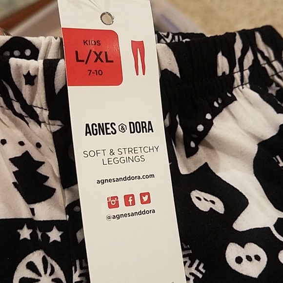 Agnes and Dora Leggings Girl's Size Large XL Black White Reindeer 7 to 10 - Picture 3 of 3